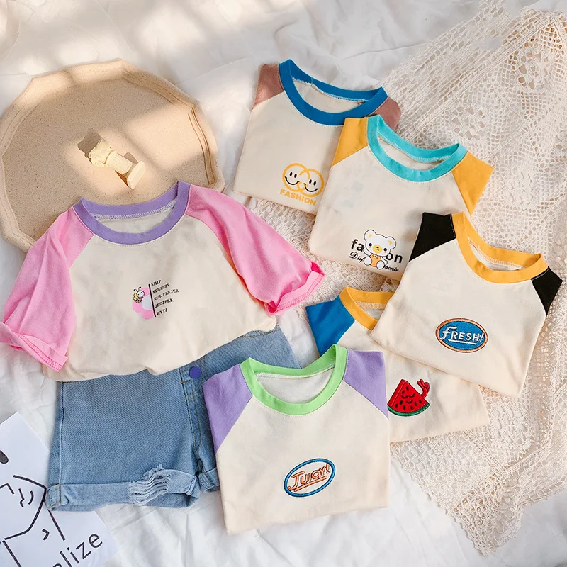 

2021 new T-shirt summer Korean style children's clothing three-quarter sleeves casual cartoon trend fashion short sleeves