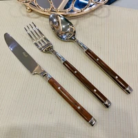 stainless steel knife fork and spoon western tableware set wood grain two nails kitchen accessories handle dining table set