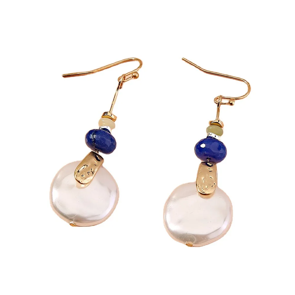 

Vintage Bohemian Big Round Pearl Drop Earrings for Women Blue Beads Party Metal Brincos Jewelry Statement Wholesale