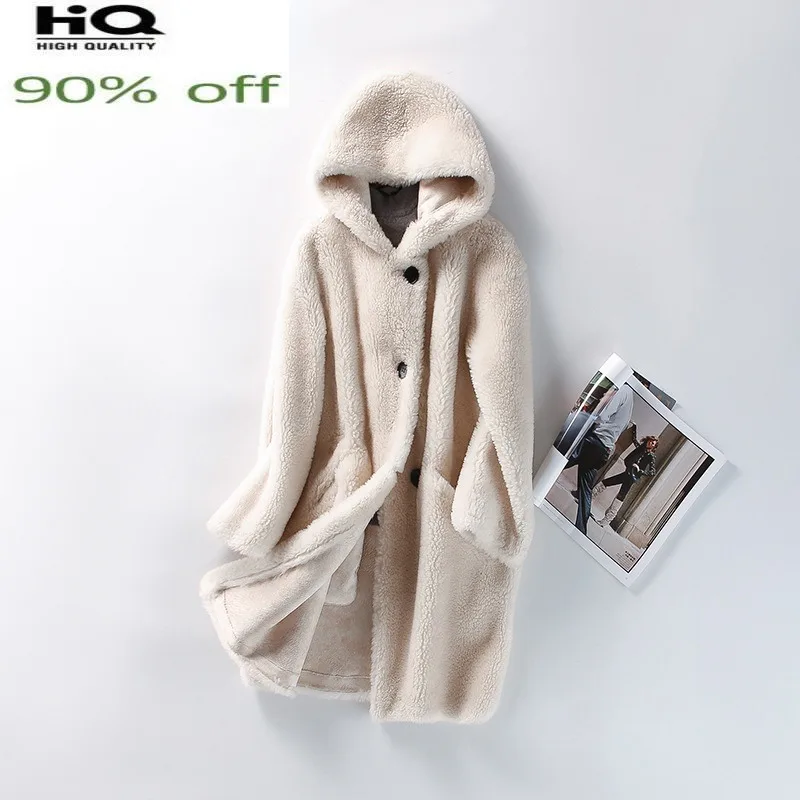 Hooded Fur Trench Coat Female Winter 2022 Sheep Shearling Coats Women Wool Jackets Korean Style Casaco Feminino Gxy178