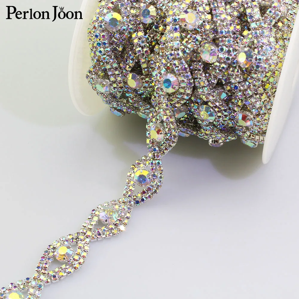 1 ярд овальной формы глаз массив Кристалл Стразы отделка ленты металлическая