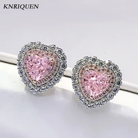 charms 100 925 sterling silver heart shaped 77mm topaz pink quartz lab diamond stud earrings for women wedding party jewelry