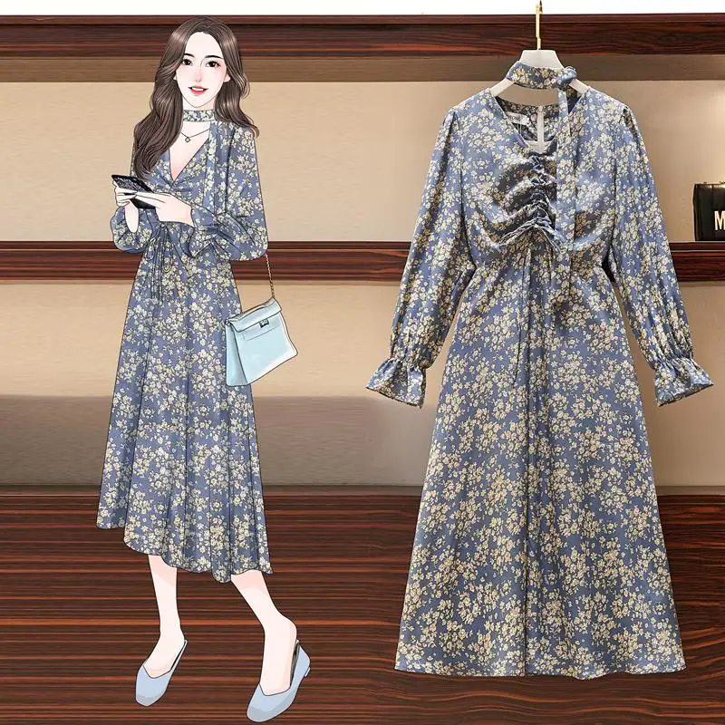 Большие размеры S-4XL женское модное элегантное платье с цветочным принтом осень