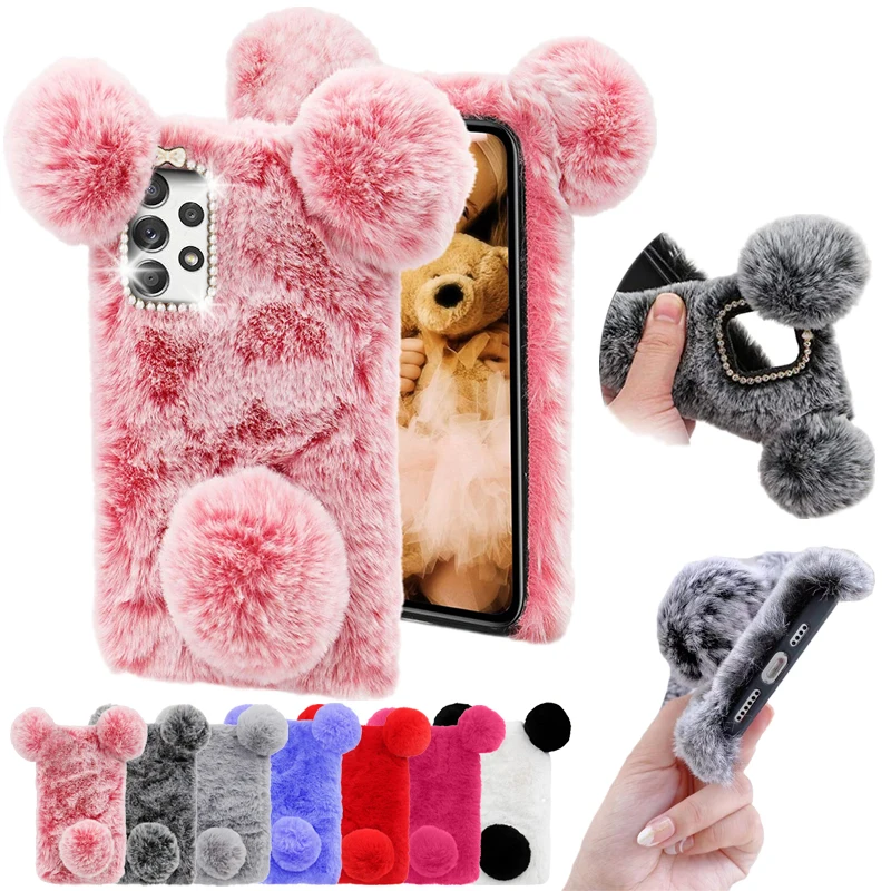 Плюшевый чехол с ушками панды для Samsung Galaxy A52 A72 A51 A71 A32 A22 A12 A50 A70 A21s A03S A02S A02 A42 A41 A31