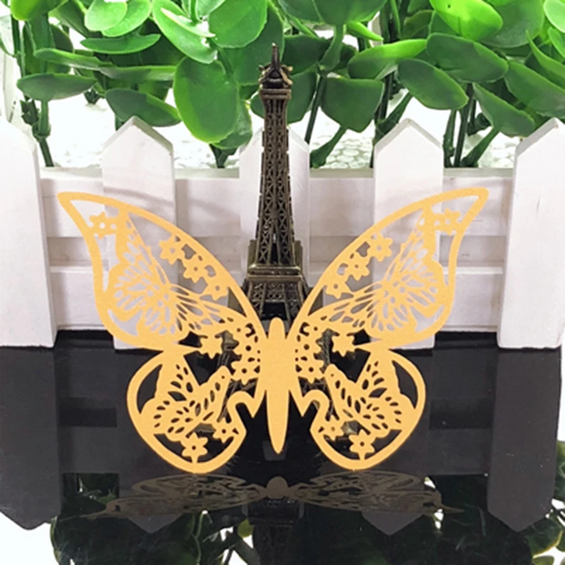 50 шт. бабочка Лазерная резка бокал для вина бумажные карты Эскорт место чашки DIY