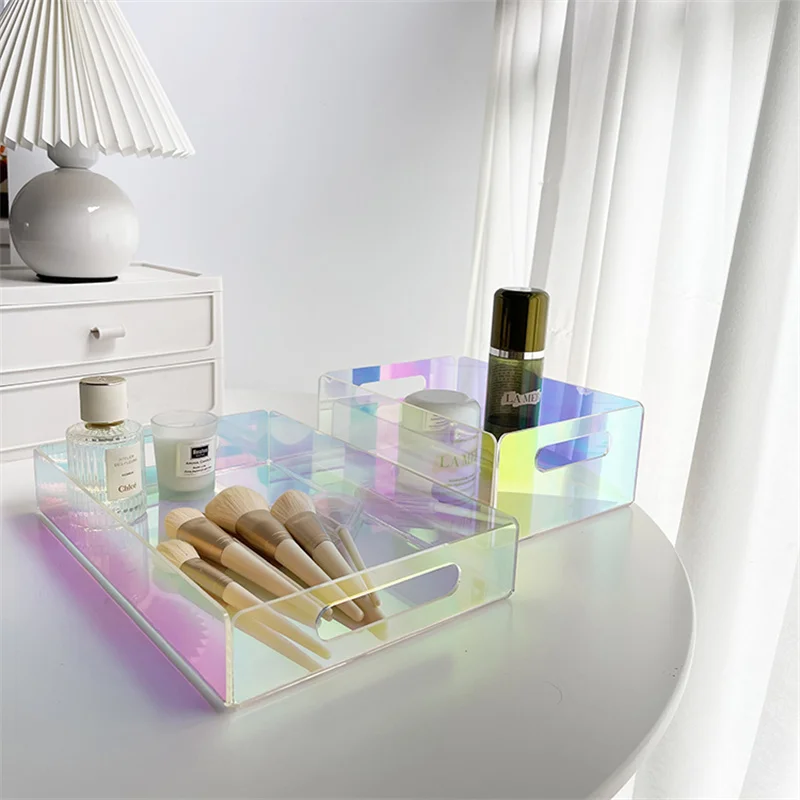 

Ins Nordic Acrylic Tray Storage Box Coffee Tea Dessert Plate Rectangle Makeup Organizer Jewelry Display Cosmetic Container Decor