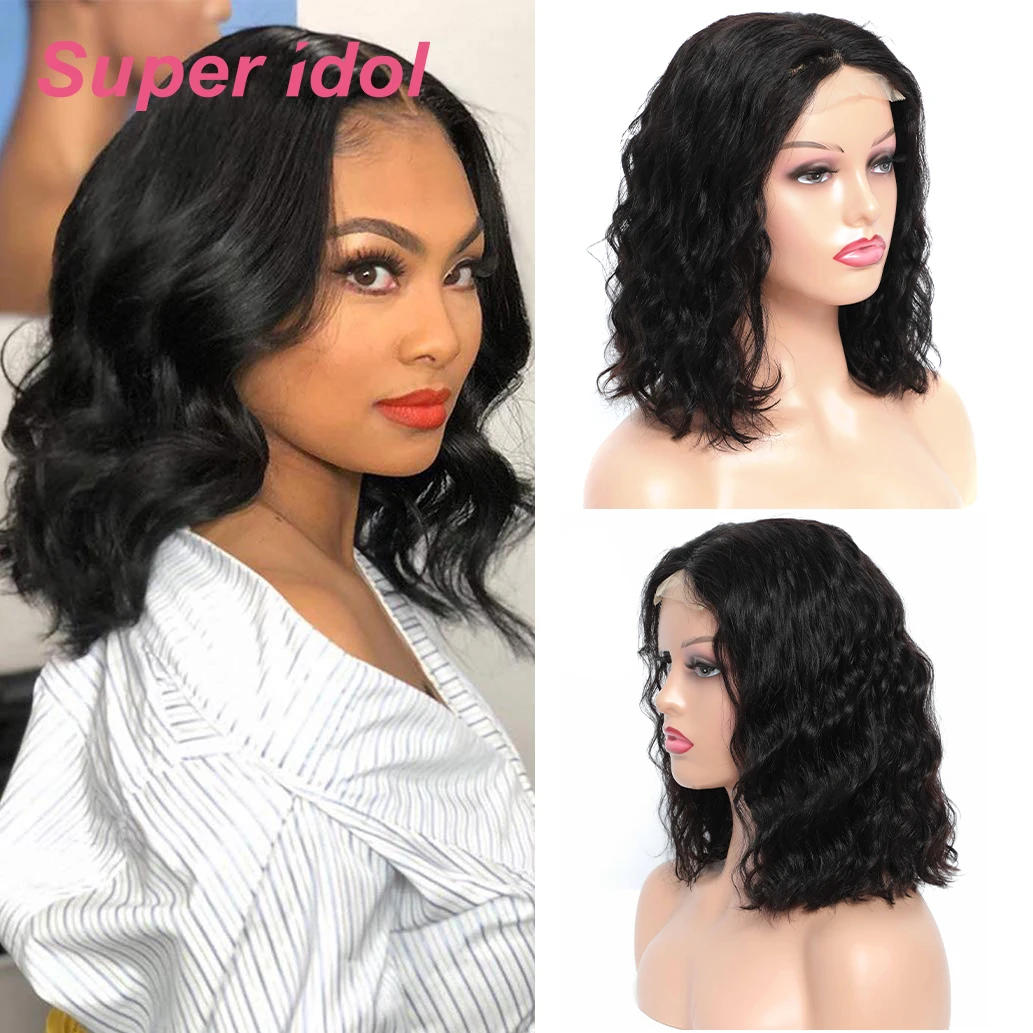 Short Body Wave Bob Wig 4x1 Lace Part Human Hair Wigs for Black Women Lace Closure Wigs Brazilian Hair Pre Plucked with BabyHair