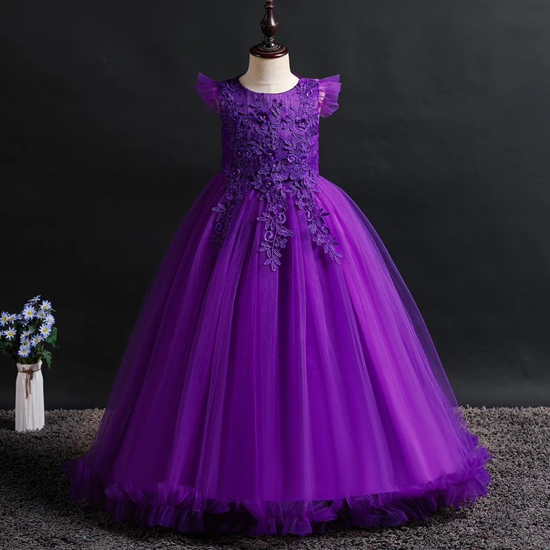 Flower Girls Dress Opening Wedding Party Ceremony Clothing Silk Tutu Evening Elegant Princess Kids Vestidos | Детская одежда и