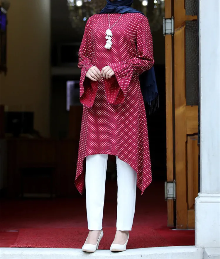 

Muslim Fashion Print Polka Dot Maxi Dresses Women Ramadan Abaya Dubai Caftan Marocain Turkey Islam Clothing Tunique Longue Femme