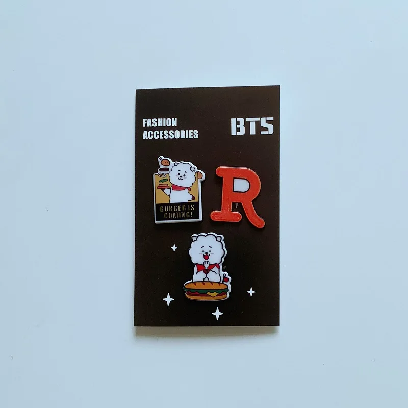 Kpop bangtan мальчики "ТАТА" "RJ" "Черный Розовый" "дважды" и т. Д. Мультфильм милый тройной Брошь для женщин мужчин kpop bangtan мальчики Поклонники - Окраска металла: Чистый золотой цвет