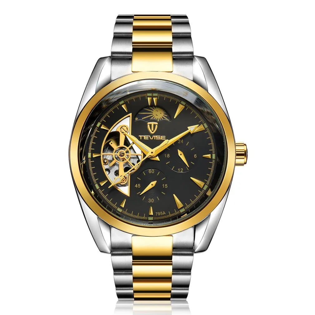 TEVISE 795a Бизнес Стиль мужские полые механические наручные стрелка для часов