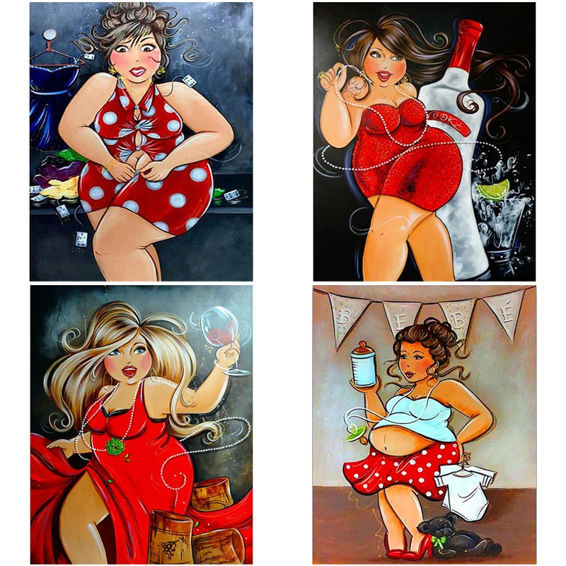 

5D Diamond Painting Cartoon Sexy Women Cross Stitch Embroidery Fat Ladies Diamond Mosaic Art Picture of Rhinestones Home Decor