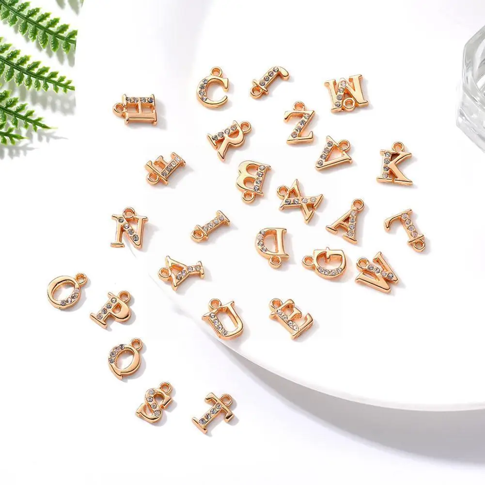 

New 26 Letters Zircon Nail Art Pierced Alphabet Dangle Metal DIY Nail A-Z Letter Jewels Alphabet Set Tips Art Gold Wraps Z2C1