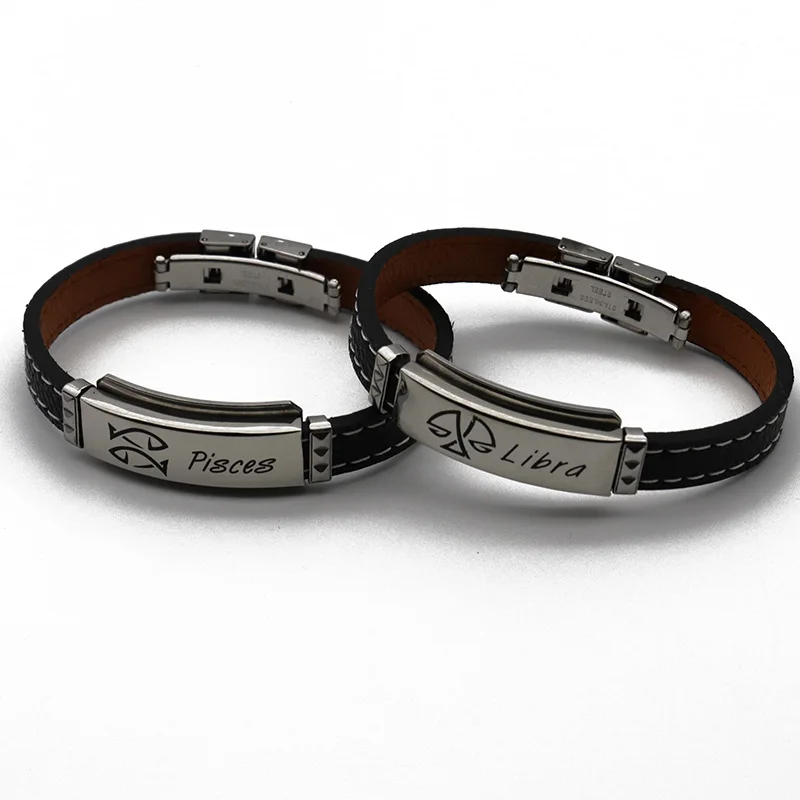 Мужской кожаный браслет Mibrow с 12 знаками Зодиака из нержавеющей стали со