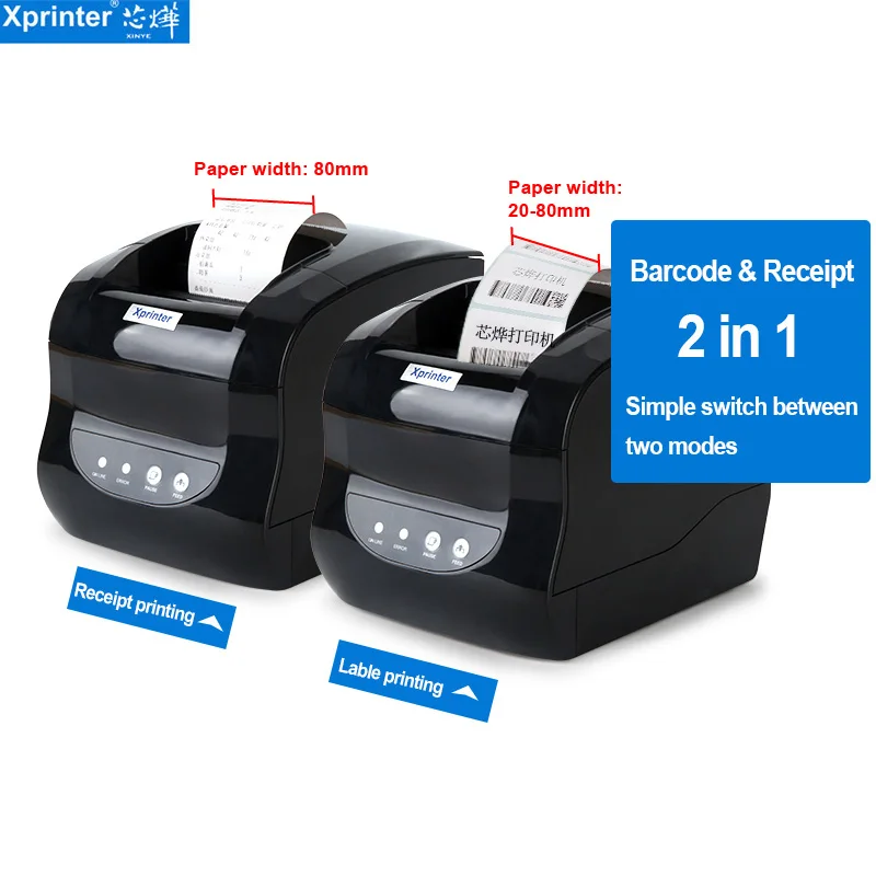 xprinter 365b thermal label barcode pos printer bluetooth 80mm receipt sticker printing machine 127mms for android ios windows free global shipping