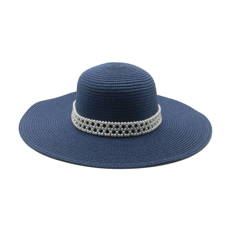 

summer hats women sun protection pearl band luxury summer hats big brim 11cm round top outdoor casual white black men women hats