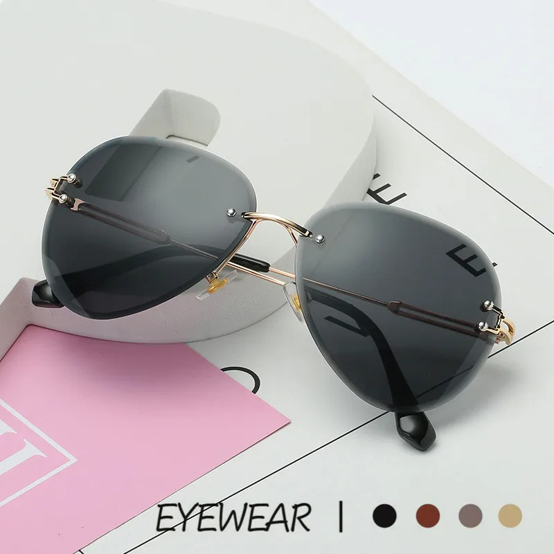 Rimless Metal Sunglasses Women Brand Designer Sun Glasses Gradient Shades Cutting Lens Ladies Driver Goggles UV400 | Автомобили и
