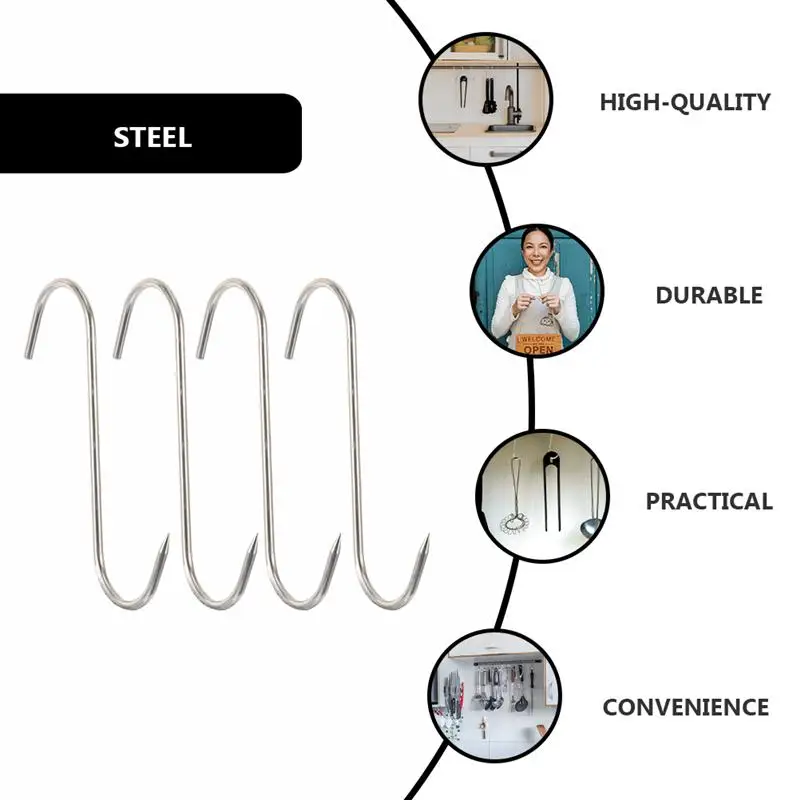 

10Pcs Meat Hooks Stainless Steel Wall Hooks S-Shaped Hooks Kitchen Gadget