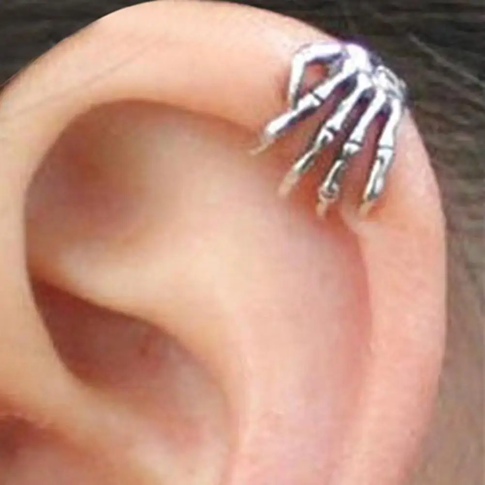 

Skeleton Finger Hand Ear Clip for Men and Women No Pierced Earrings Punk Stainless Steel Ear Cuff Simple Design Earring 1Pc HOT