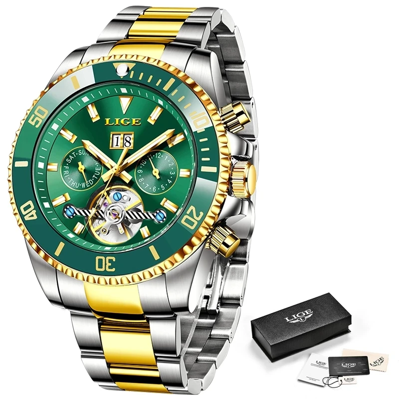 

2021 LIGE Business Watch Men Automatic Mechanical Tourbillon Watch Luxury Fashion Stainless Steel Watches Mens Relogio Masculino