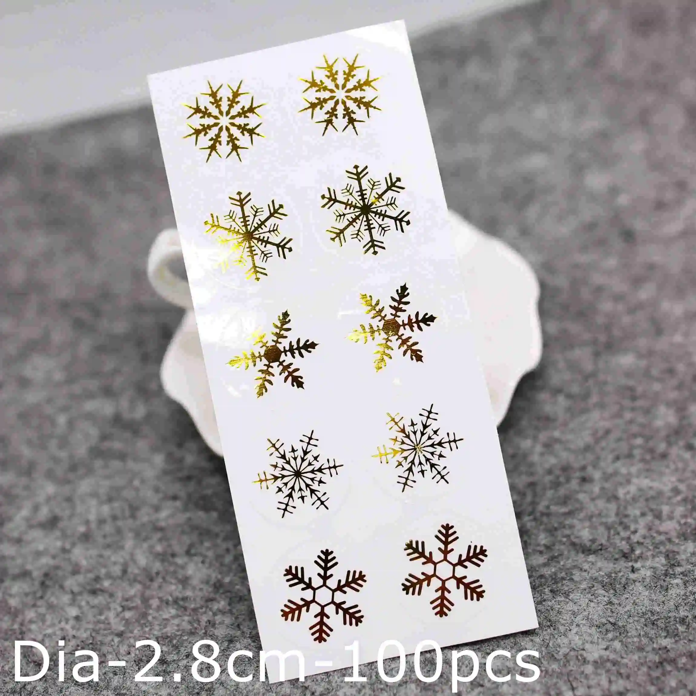 Dia-2.8cm-100pcs Прозрачная Золотая Снежинка Рождественская наклейка для Обертывания подарков, декоративная наклейка, рождественские этикетки, конверты - Цвет: Dia-2.8cm-100pcs