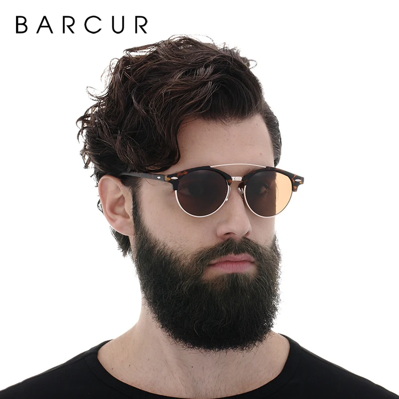 Солнцезащитные очки BARCUR классические зеркальные круглые с заклепками в стиле