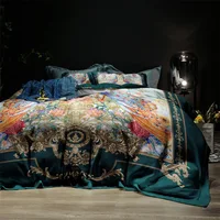 Luxury Garden Style Flower Pattern Bedding Set Large 4pcs Retro Peacock Printed  Feather Down Quilt Cover Bed Linens Pillowcase