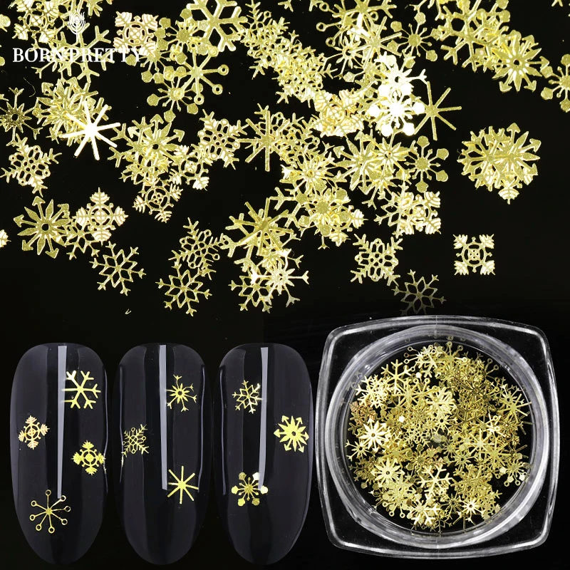 Золотые снежинки с блестками для ногтей металлические Флоки рождеством 3d