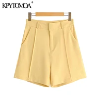 kpytomoa women 2021 chic fashion office wear straight shorts vintage high waist zipper fly pockets female short pants mujer