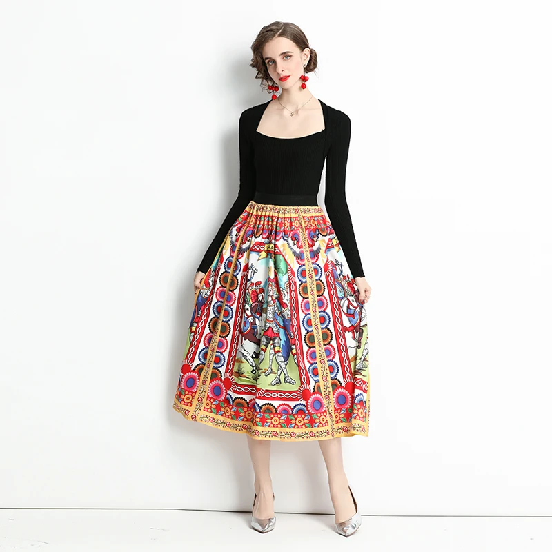 Женский трикотажный костюм из двух предметов черный свитер с длинным рукавом и