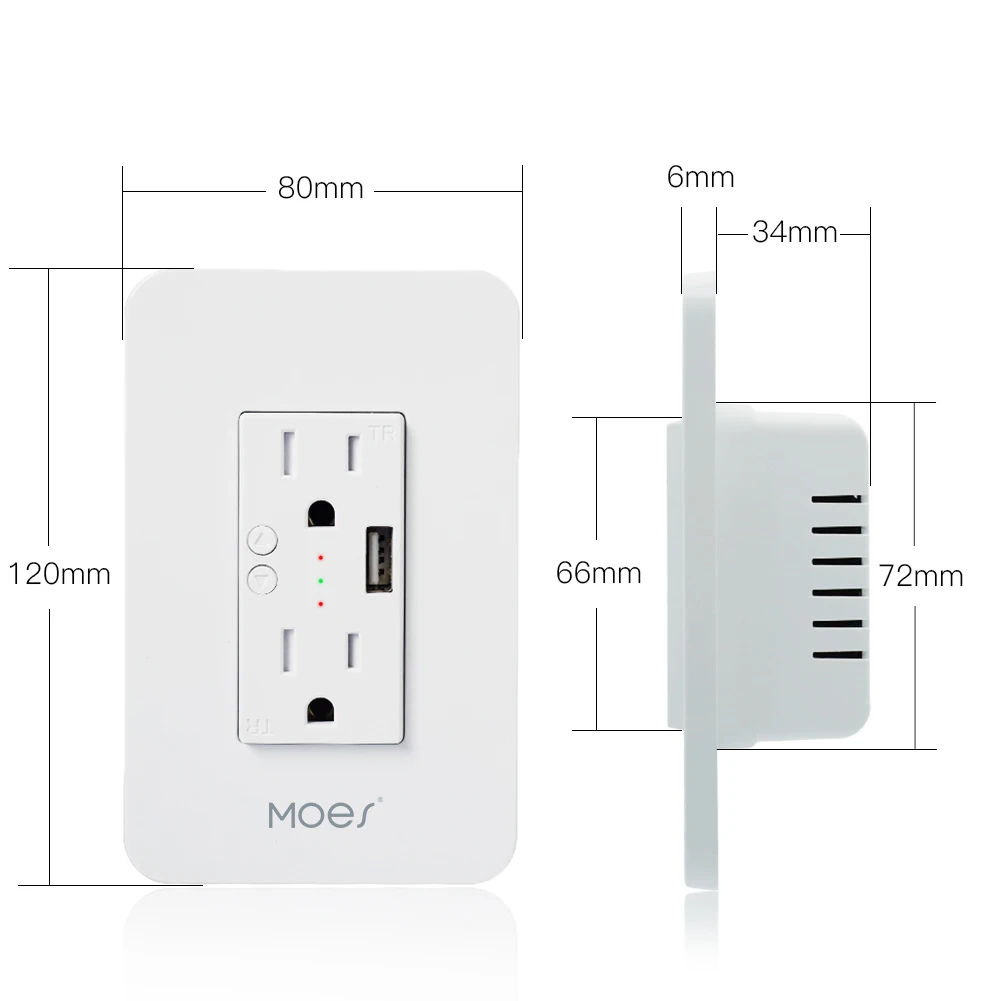 Wi-Fi Smart Wall Power Outlets Plug с 2 USB разъемами Life/Tuya APP дистанционным управлением где угодно