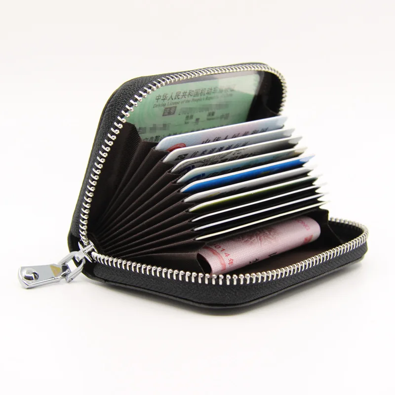 

First Layer Cowhide Organ Card Case RFID Anti-theft Lady Card Holder Men Card Case Multifunctional Zipper Small Wallet