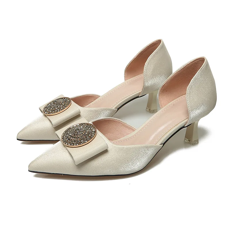 

Women's plus Size High-Heeled Shoes 2020 New Style Pointed Toe Thin Heeled Korean-Style Bowknot Work Shoes