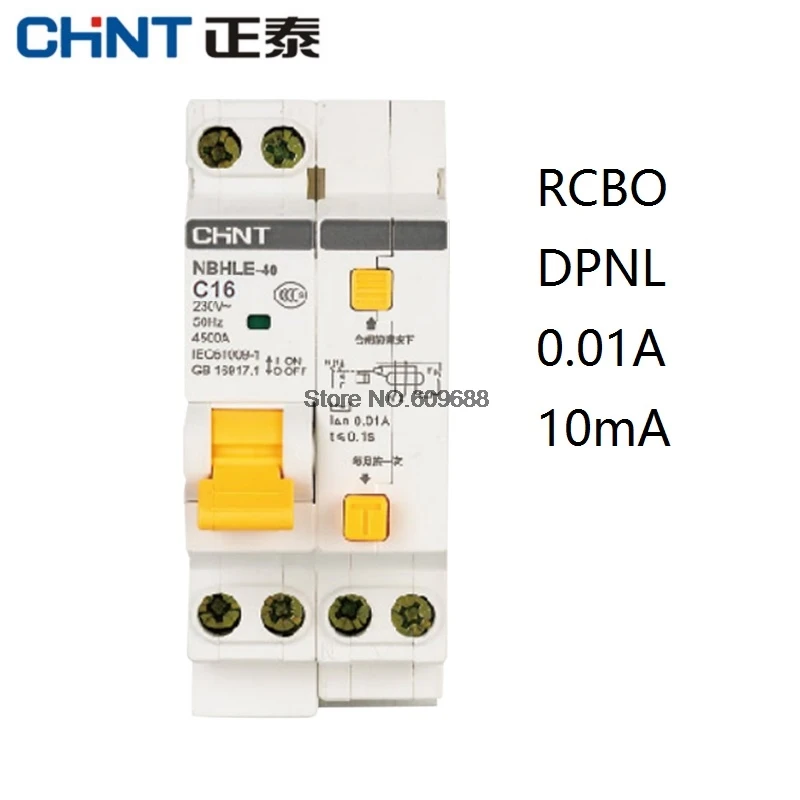 

CHINT CHNT NBHLE-40 10MA 0.01A RCBO 1P+N 230V Residual current Circuit breaker with over current Leakage protection NBHLE