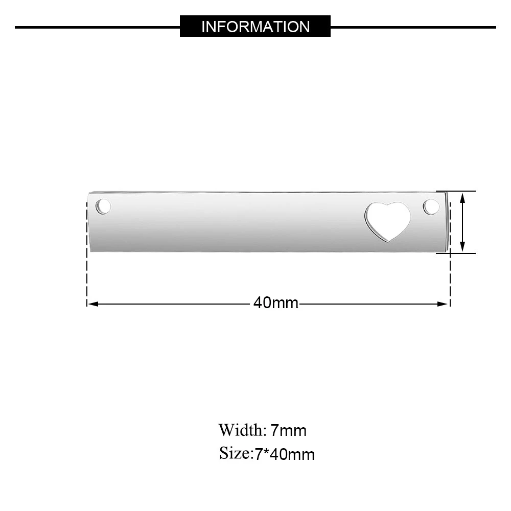 

100% Stainless Steel Mirror Polished Engraving 36x6mm Long Blank Heart Bar Pendant Wholesale OEM Engraved Pendants 1PC