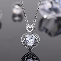 classic two hearts zircon necklace womens silver color cz crystal gems bridal necklace wedding jewelry lovers xmas gifts