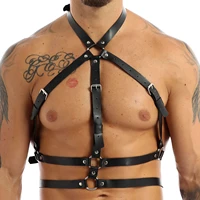 black mens lingerie punk gothic party clubwear adjustable buckle pu leather harness metal o ring haler body shoulder chest belt