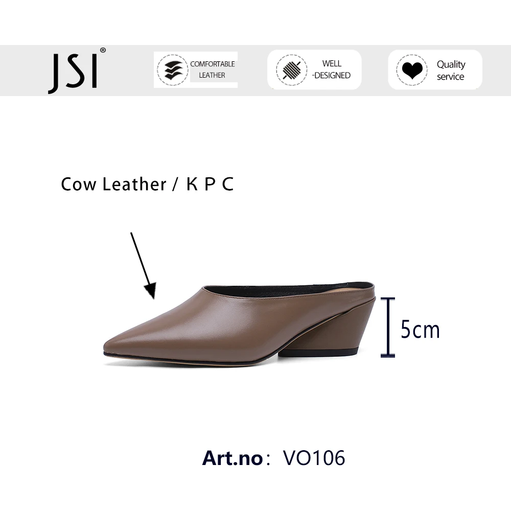 

JSI 2021 New Summer Dressing Heels Women Shoes Pumps Genuine Leather Pointed Toe Retro Stylish High Quality Mules Pumps VO106
