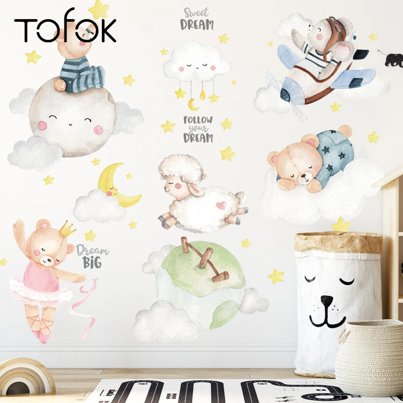 

Tofok PVC Clouds Warm Sheep Bear DIY Wall Sticker Decor Nordic Ins Style Vinyl Baby Nursery Children Room Lovely Mural Decals