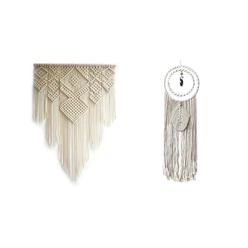 

2 Pcs Macrame Bohemian Tapestry Wall Hanging Chic Geometric Art Handicrafts Woven Tapestry, A & B