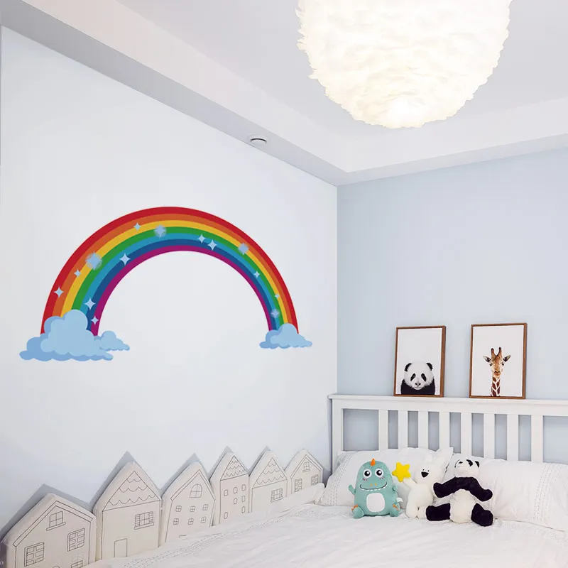 Современные съемные радужные настенные художественные наклейки с облаками и