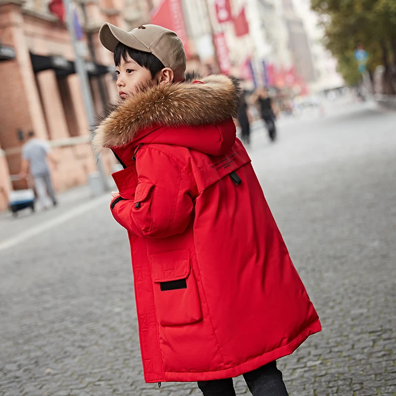 Пуховик для мальчиков 2019 плотная теплая Модная Длинная модель детские парки на