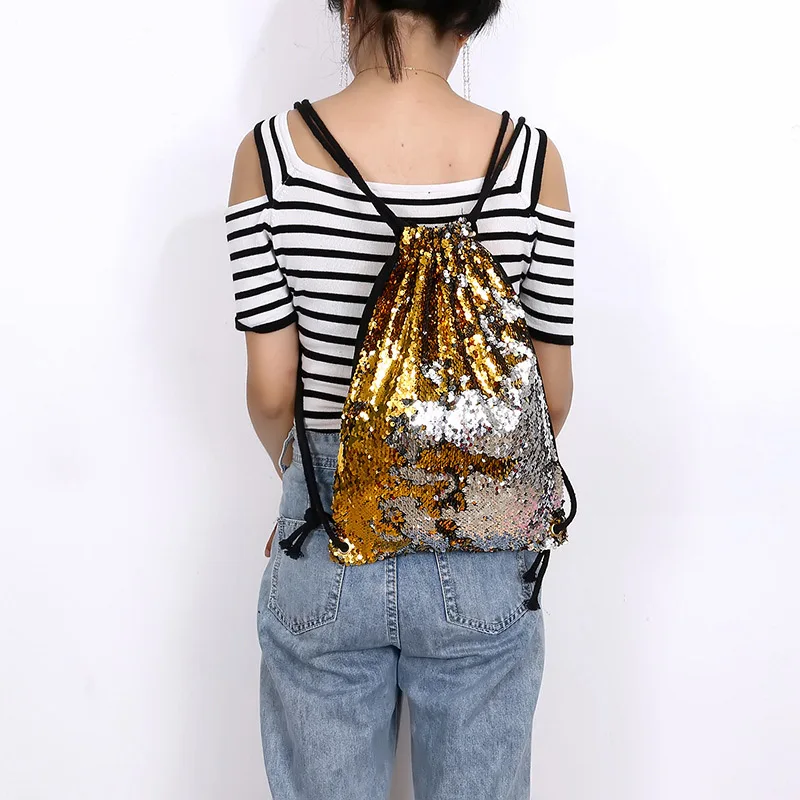 

Sequin Drawstring Bags Reversible Sequin Backpack Glittering Shoulder Bags for Girls Women NIN668
