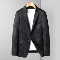 men black shadow pattern blazers notched collar buttons on cuff smart casual jaket suit male leisure outfits 2022 spring autumn