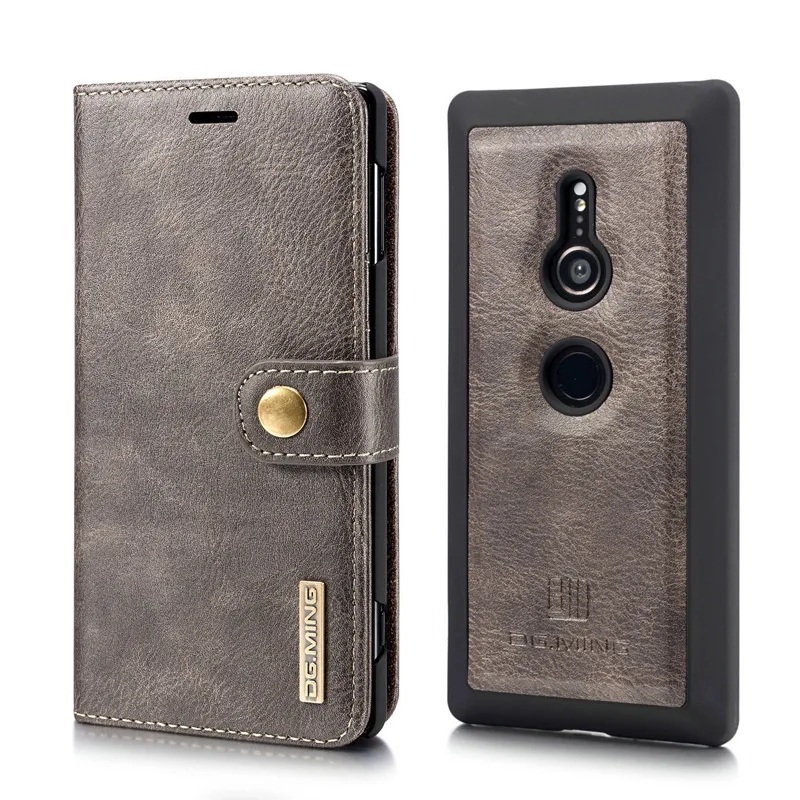 2 в 1, кожаный чехол-бумажник с откидной крышкой для sony Xperia XZ3 XZ2 XZ1 XZ XZS X, компактный чехол со слотом для карт, магнитный Ретро Чехол-держатель - Цвет: Gray