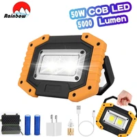 50w led portable spotlight 5000lm powerful 2cob work lamp outdoor work light rechargeable for camping lampe tent torch lantern