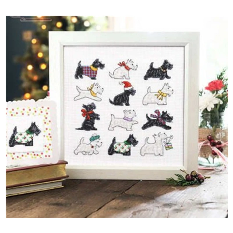 

Christmas puppy cross stitch kits cartoon 18ct 14ct 11ct unprint fabric cotton thread DIY embroidery kit home wall decoration
