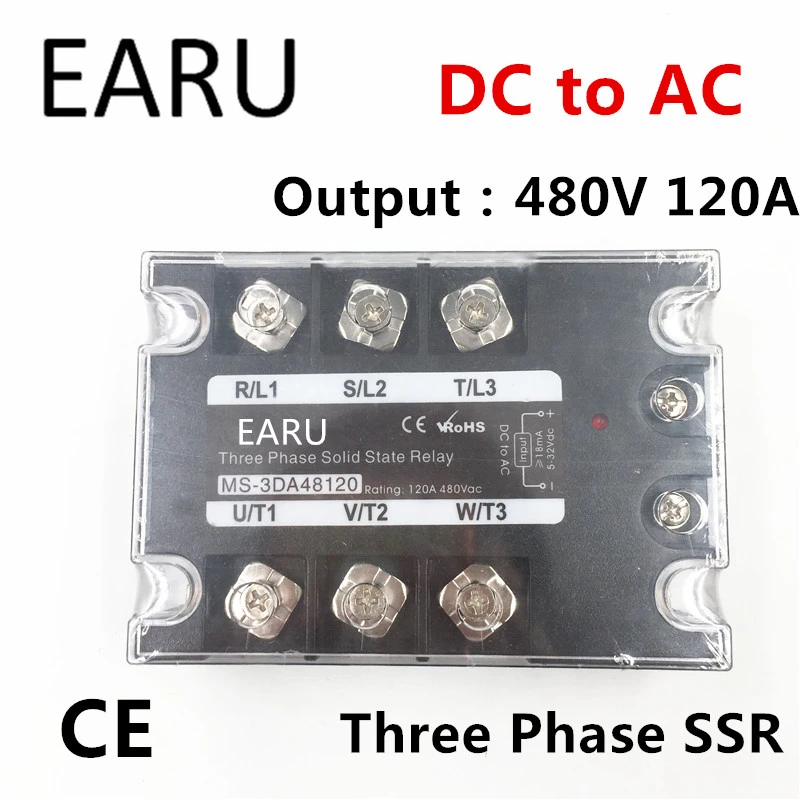 

TSR-120DA SSR-120DA трехфазное твердотельное реле постоянного тока 5-32 В, входное управление, переменный ток 90 ~ 480 В, выходная нагрузка А, 3-фазный исто...