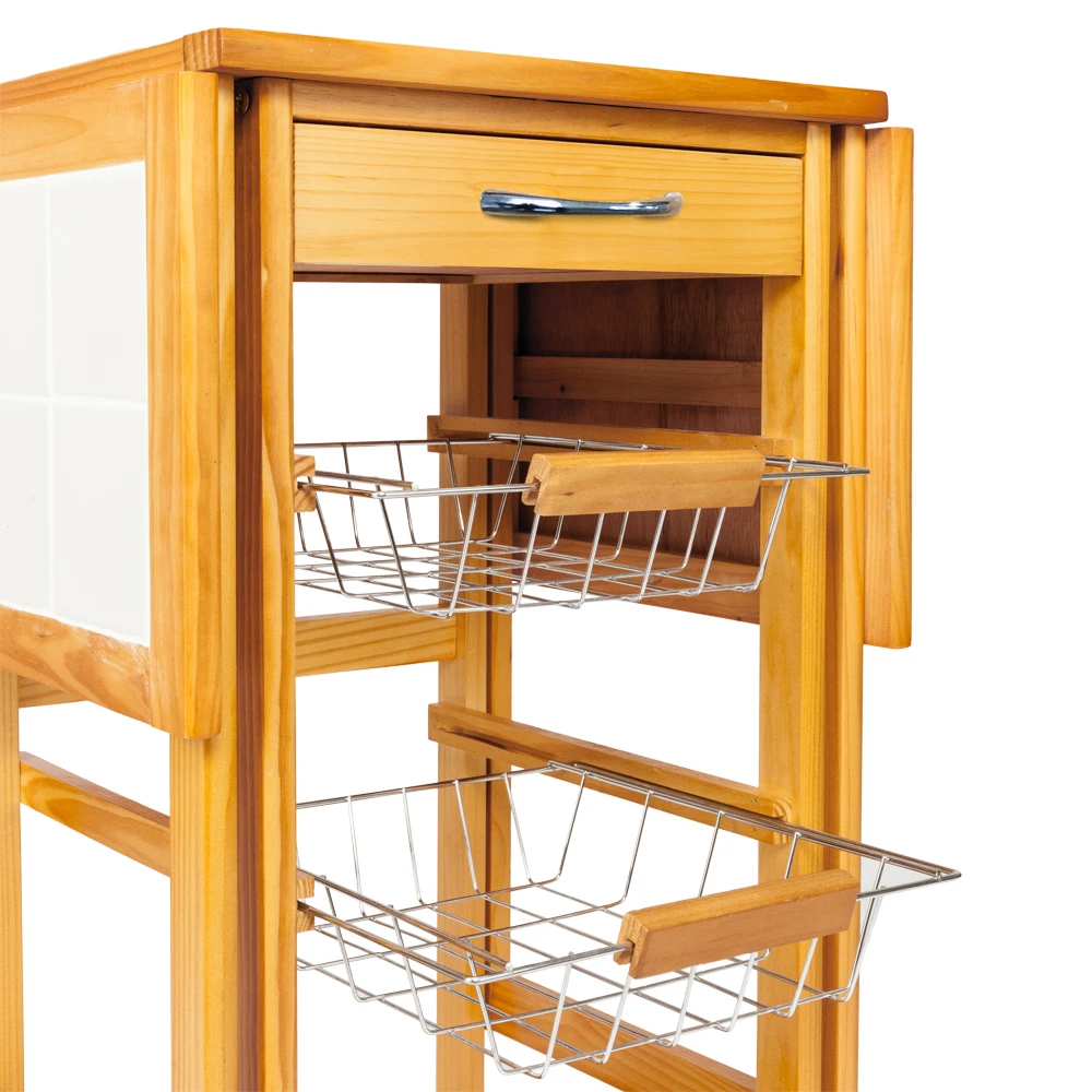 

BUYTOO Portable Rolling Drop Leaf Kitchen Storage Trolley Cart Island Sapele Color