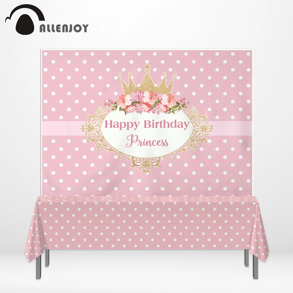 Allenjoy с днем рождения Фотофон принцесса розовый горошек Золотая Корона вечерние